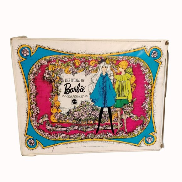 Vintage 1968 World of Barbie Double Doll Case With Floral Design White Blue - Picture 1 of 8